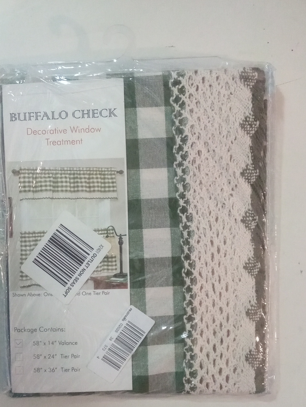 Buffalo Check Decorative Window Valance Green and Cream NWT $35